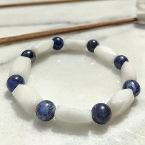 White Jade and sodalite bracelet zen power energy